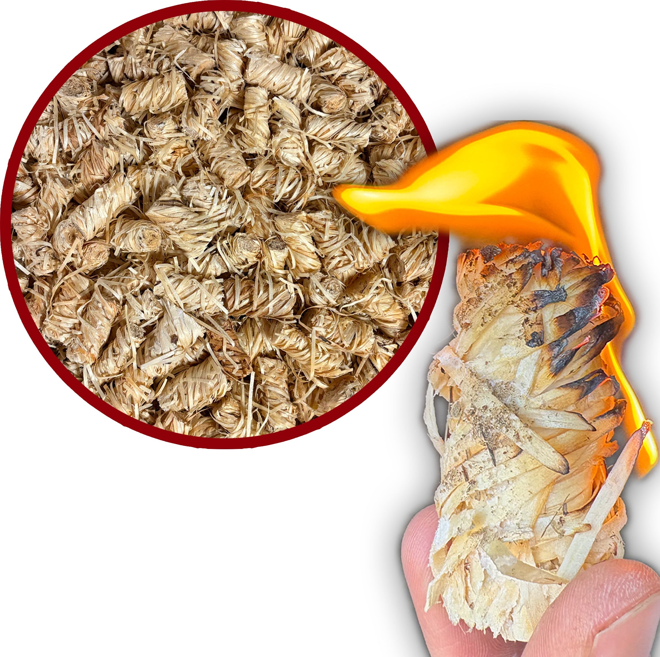 Veel aanmaakkrullen en een brandende aanmaakkrul